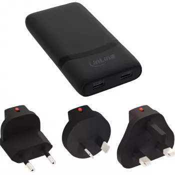 USB Power Supply Charger InLine 31519B Dual USB-C 65W power adapter with two USB-C ports