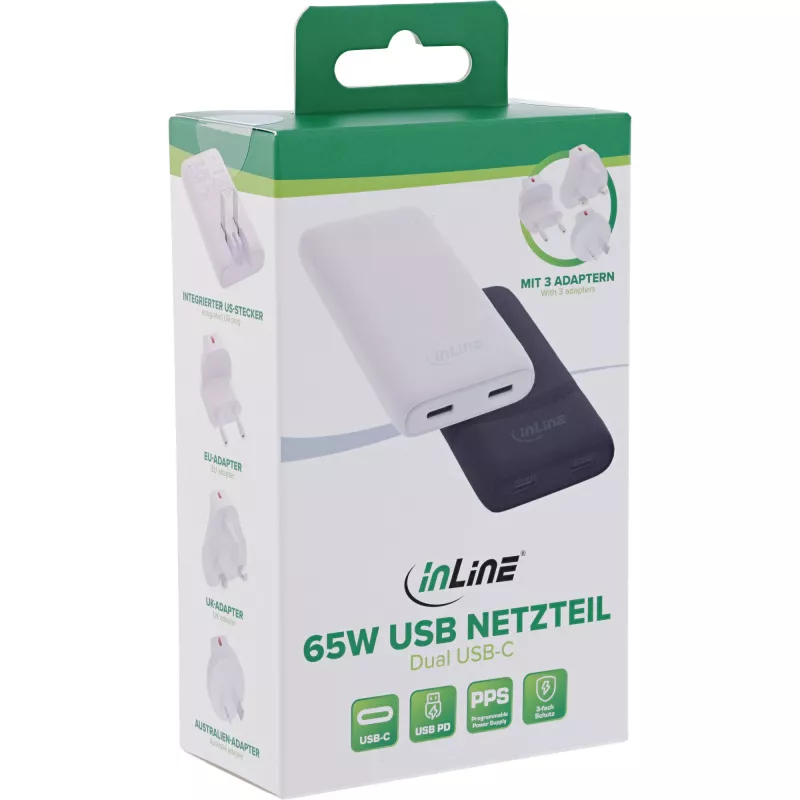 USB Power Supply Charger InLine 31519C Dual USB-C 65W - dual USB-C ports, 65 W total output
