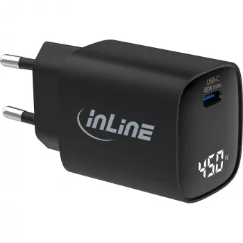 InLine USB PD power supply, GaN charger, 1-port, USB-C, 45W, with display