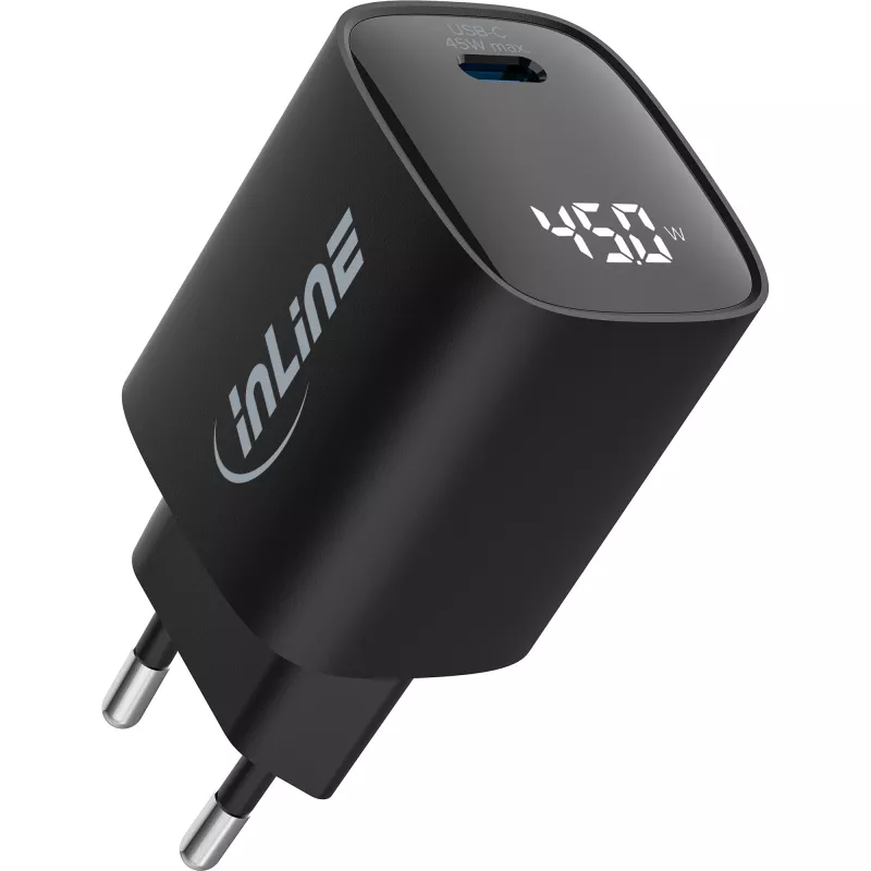 InLine USB PD power supply, GaN charger, 1-port, USB-C, 45W, with display