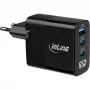 InLine USB PD power supply, GaN charger, 3-port, USB-C + USB-A, 65W, w/ display