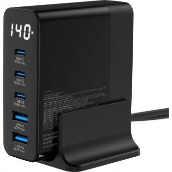InLine USB PD power supply, GaN charger, 5-port, USB-C + USB-A, 140W, w/display