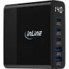 InLine USB PD power supply, GaN charger, 5-port, USB-C + USB-A, 140W, w/display