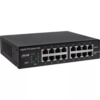 InLine PoE+ Gigabit Network Injector Hub 8 Port (8x PoE+), 1Gb/s, 19 inch 1U