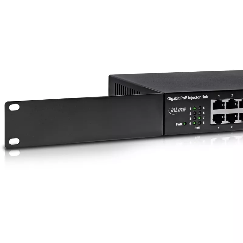 InLine PoE+ Gigabit Network Injector Hub 8 Port (8x PoE+), 1Gb/s, 19 inch 1U