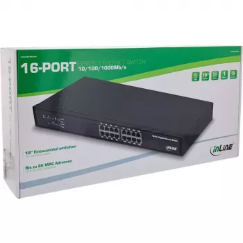 InLine Gigabit Network Switch 16-Port, 1Gb/s, 19 inch 1U, fanless
