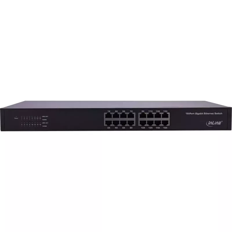 InLine Gigabit Network Switch 16-Port, 1Gb/s, 19 inch 1U, fanless