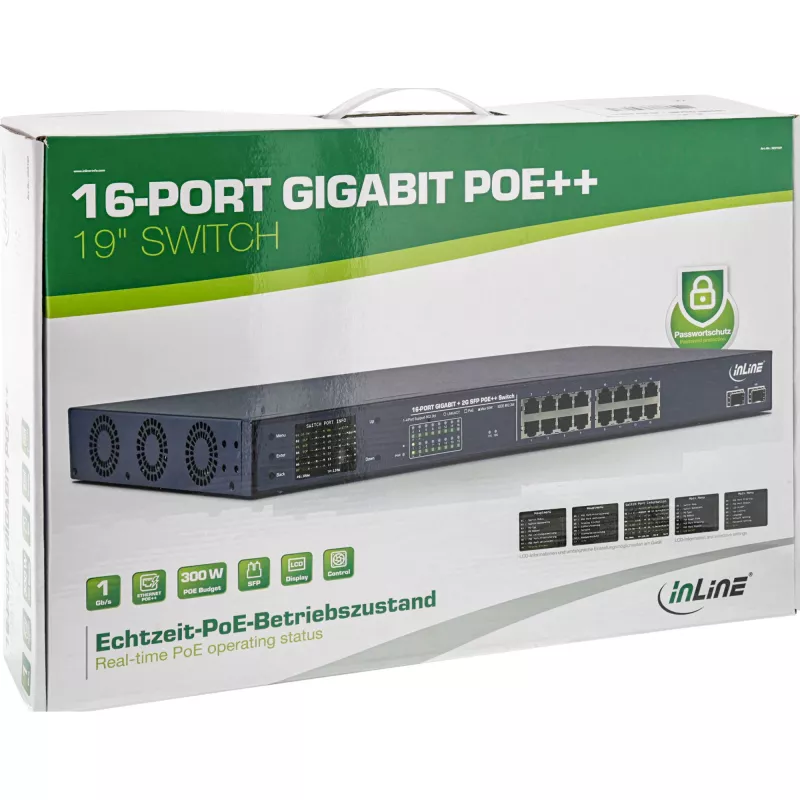 InLine PoE+ Gigabit Network Switch 24 port, 1 Gb/s, 2xSFP,19 Inch1U(incl. brackets)