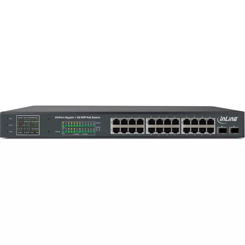 InLine PoE+ Gigabit Network Switch 24 port,1 Gb/s, 2xSFP,19 Inch1U (incl. brackets)