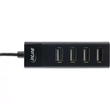 InLine USB 2.0 4-Port Hub, Type-A male to 4x Type-A female, black, 30cm, slim