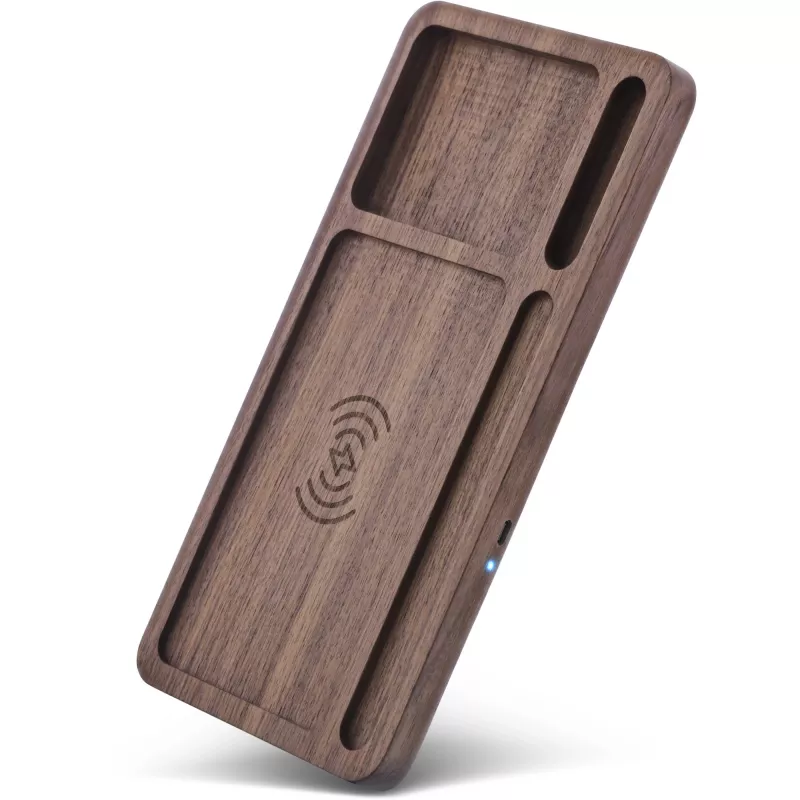 Organizer InLine WoodCharge with Qi charging surface USB power source