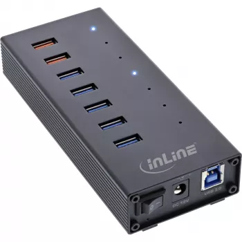 InLine USB 3.2 Gen.1 7 Port Hub Aluminium Case with 2.5A Power Supply, black