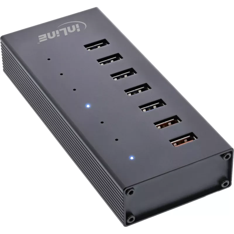 InLine USB 3.2 Gen.1 7 Port Hub Aluminium Case with 2.5A Power Supply, black