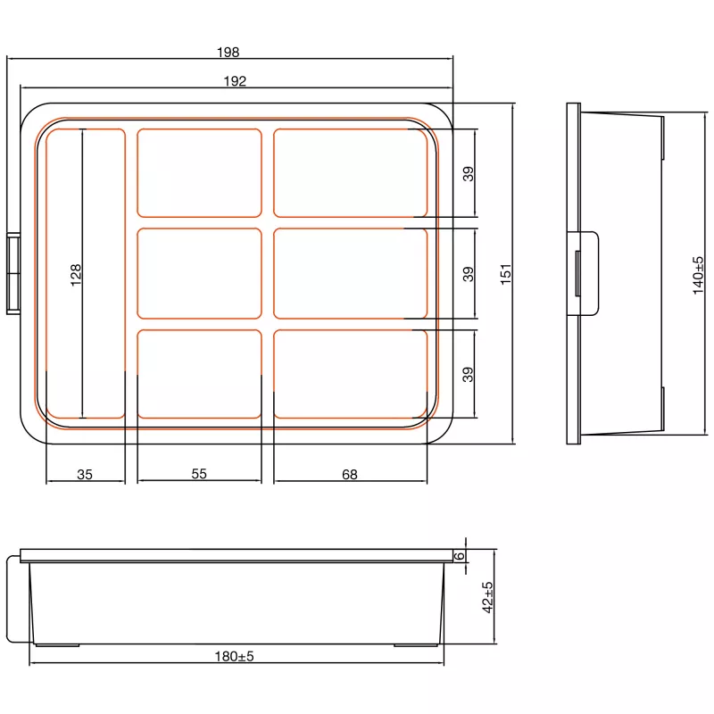 InLine Small Components Box, 7 compartments, 180x140x40mm, orange