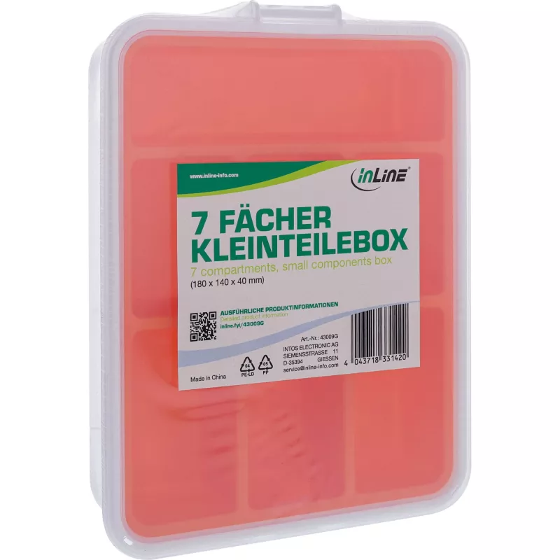 InLine Small Components Box, 7 compartments, 180x140x40mm, orange