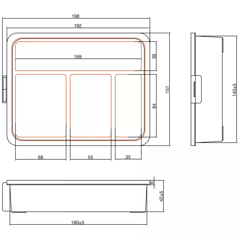 InLine Small Components Box, 4 compartments, 180x140x40mm, orange