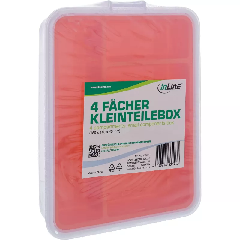 InLine Small Components Box, 4 compartments, 180x140x40mm, orange