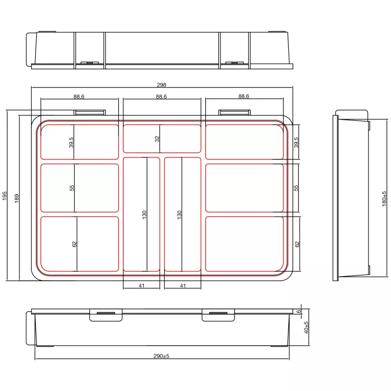 InLine Small Components Box, 9 compartments, 290x185x45mm, orange