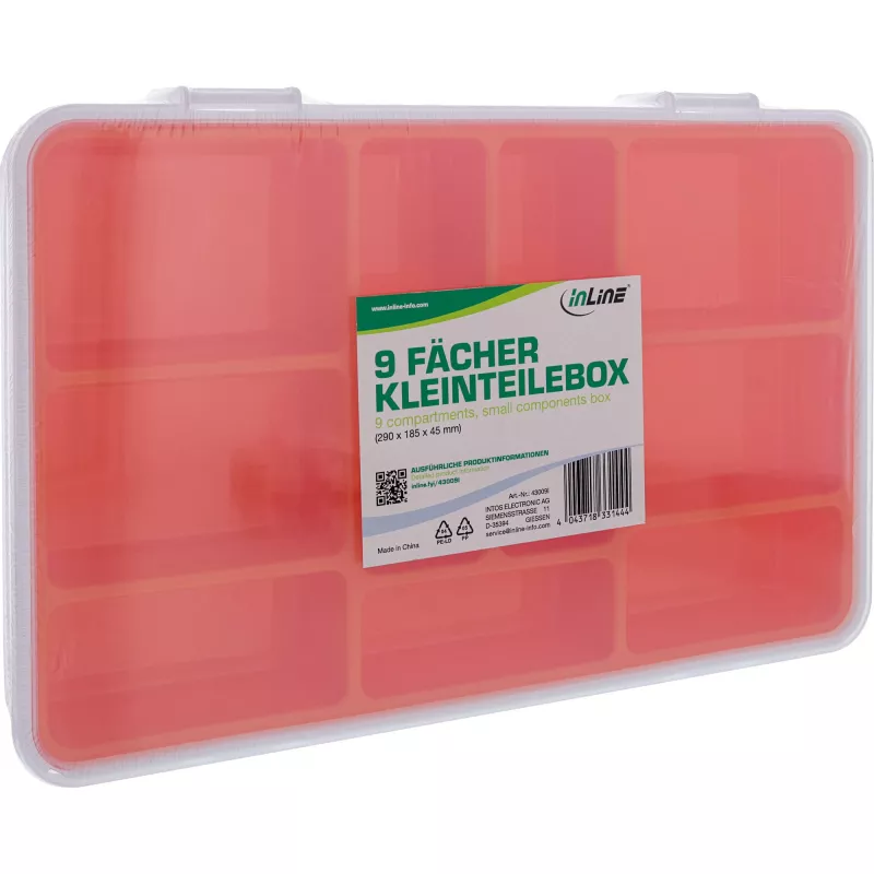 InLine Small Components Box, 9 compartments, 290x185x45mm, orange