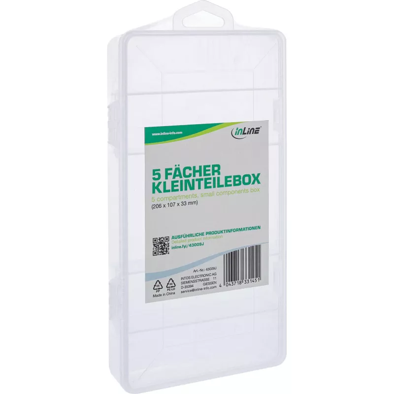 InLine Small Components Box, 5 compartments, 206x107x33mm, transparent