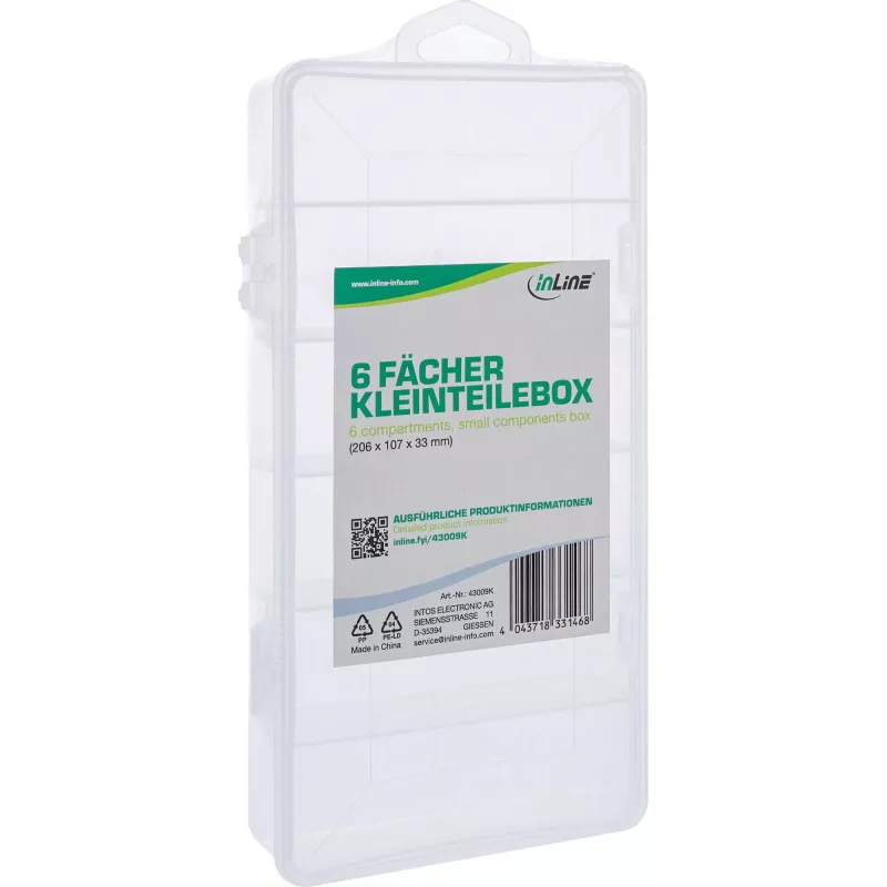 InLine Small Components Box, 6 compartments, 206x107x33mm, transparent