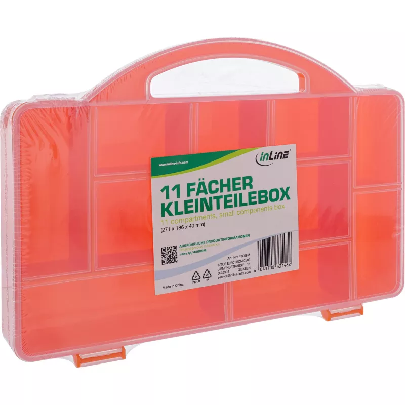 InLine Small Components Box, 11 compartments, 271x186x40mm, orange