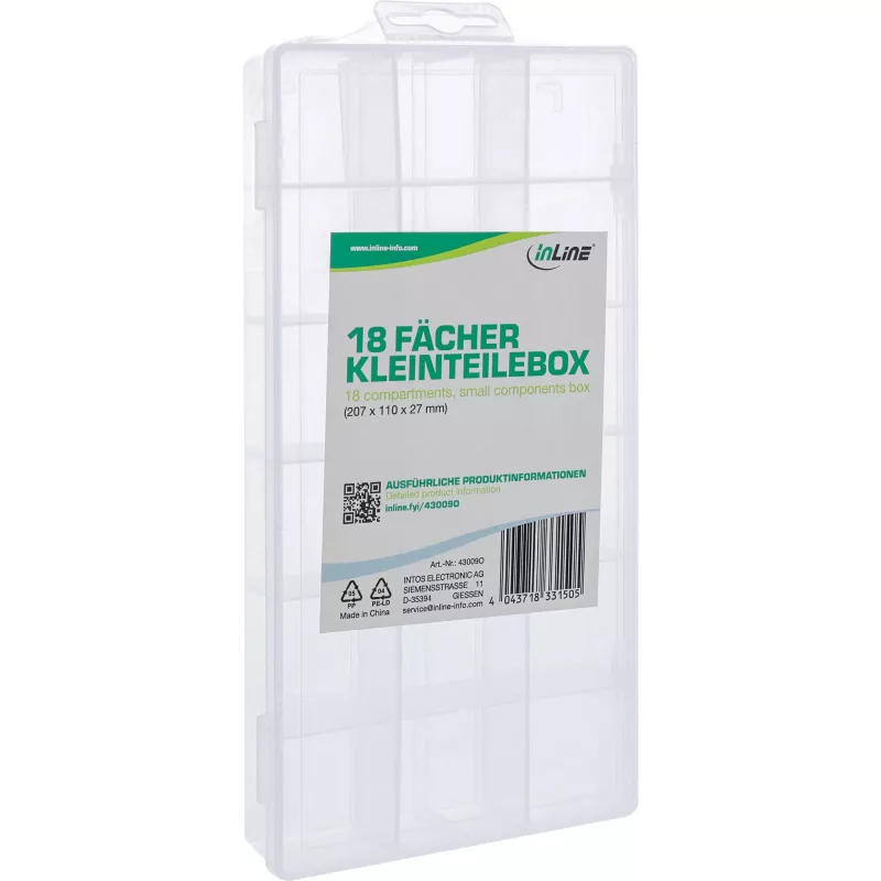 InLine Small Components Box, 18 compartments, 207x110x27mm, transparent