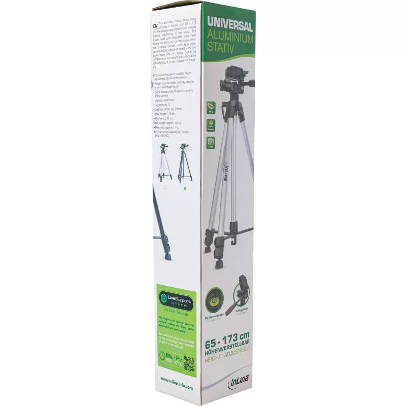 InLine Professional light weight Tripod silver 5 kg capacity 173 cm height