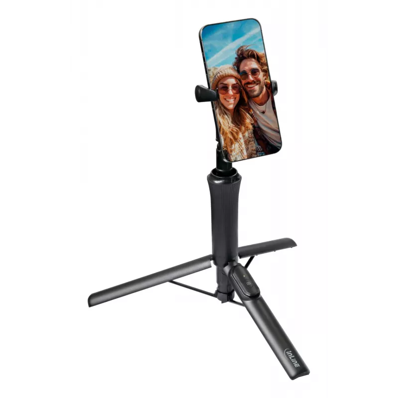 Selfie stick tripod InLine 48091 with Bluetooth remote control — extendable smartphone holder