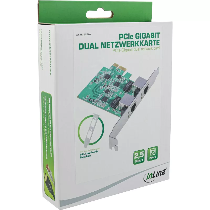 InLine Dual Gigabit network card, 1x RJ45 2.5Gb/s, PCIe x1, incl. LP bracket