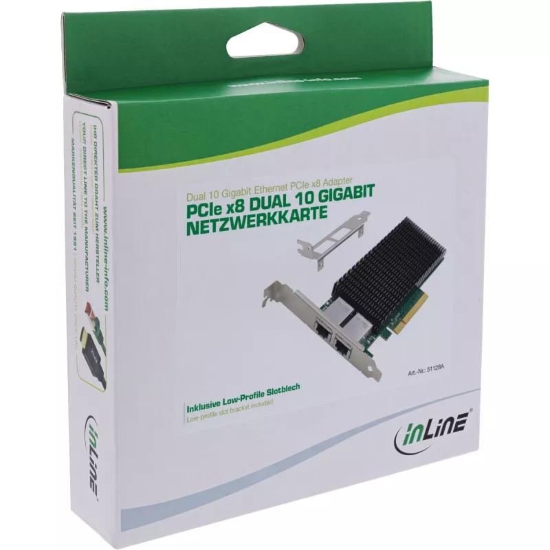 InLine Dual 10-Gigabit network card, 2x RJ45 10Gb/s, PCIe x8, incl. LP bracket