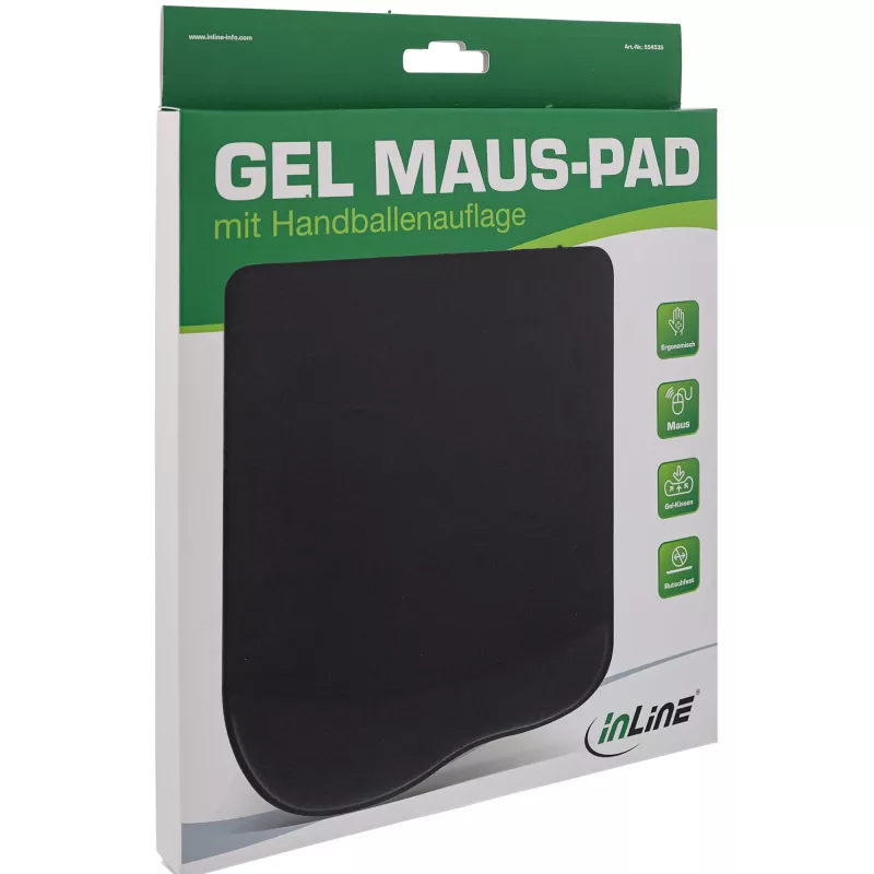 InLine Mouse pad, gel wrist rest, 235x185x25mm, black
