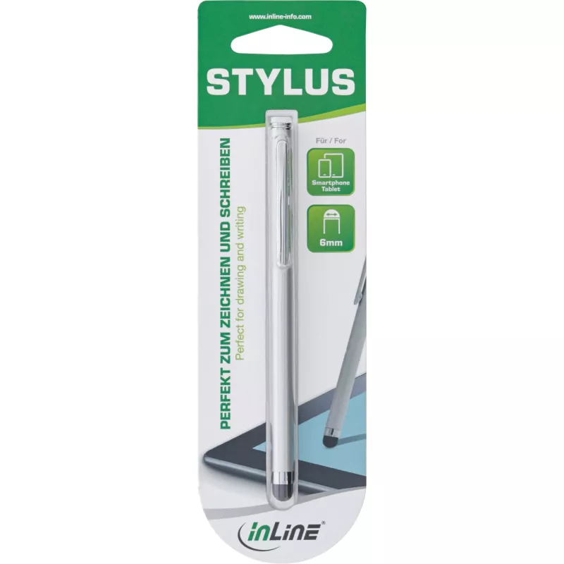 InLine Stylus, Pen for Touchscreens of Smartphone & Tablet, silver