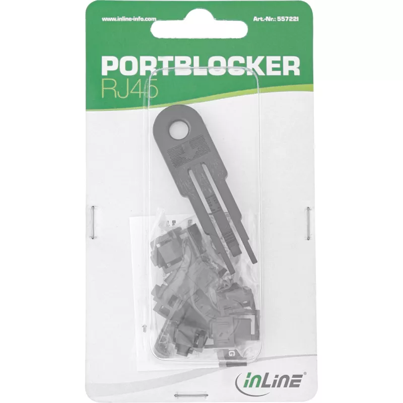 InLine RJ45 port blocker, starter set with 10 blockers and key, black