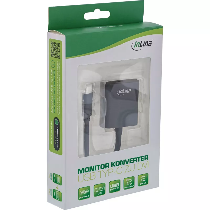 USB Display Converter InLine 64103B USB-C Male to DVI Female