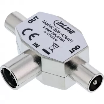 InLine Antenna T-Splitter for TV 1x Coax female to 2x Coax male 69914