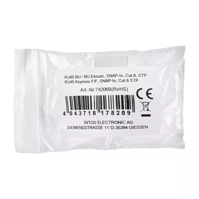 InLine RJ45 module female-to-female SNAP-In Cat.6 STP, black/silver