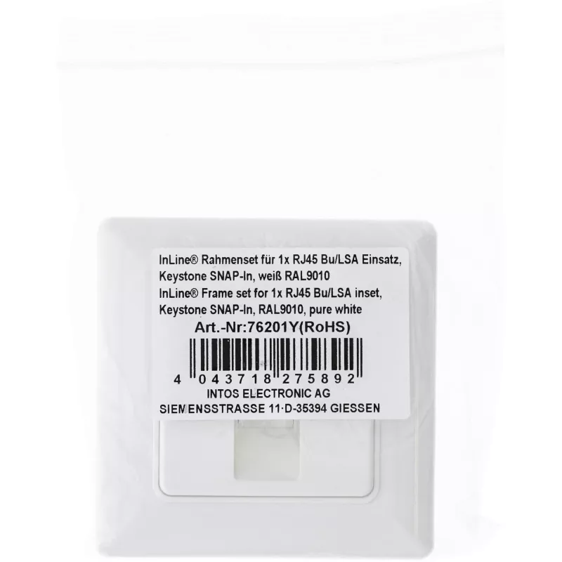 InLine Frame set for 1x RJ45 Bu/LSA insert, Keystone SNAP-In, white RAL9010
