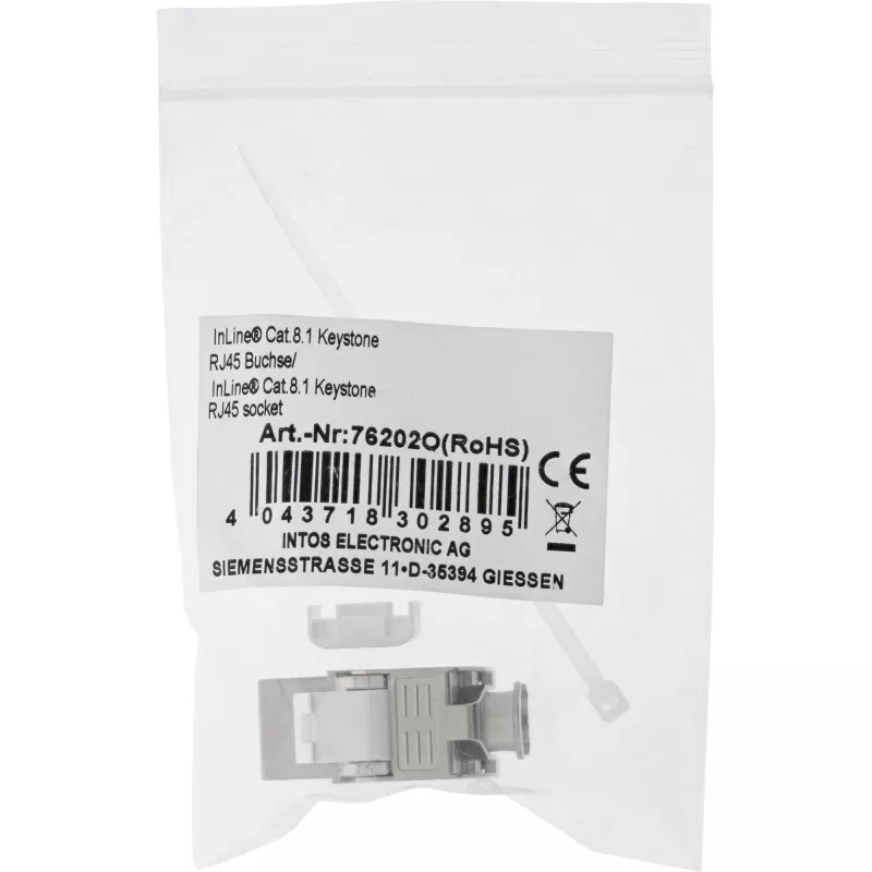 InLine RJ45 Keystone Jack Snap-In module Cat.8.1 Flat Metallic 1 pc