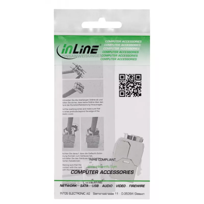 InLine Keystone RJ45 jack slim, SNAP-In, Cat.8.1, integrated cable tie