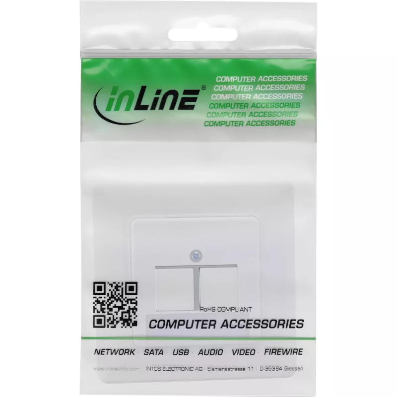 InLine Frame set for 2x RJ45 Keystone SNAP-In 90°, white RAL9010