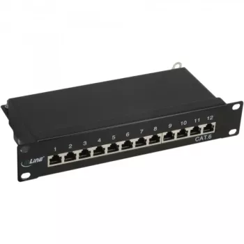 InLine Patch Panel 10 inch Cat.6 12 Port 1U black RAL9005