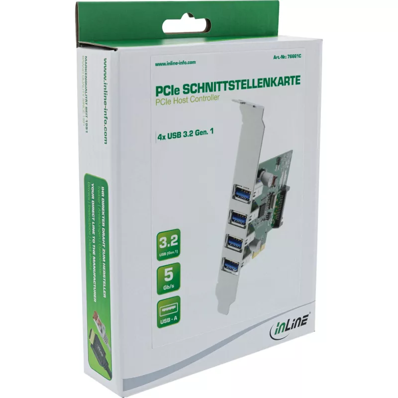 InLine USB 3.0 4 Port Host Controller PCIe incl LP Bracket and 4 Pin Aux. Power