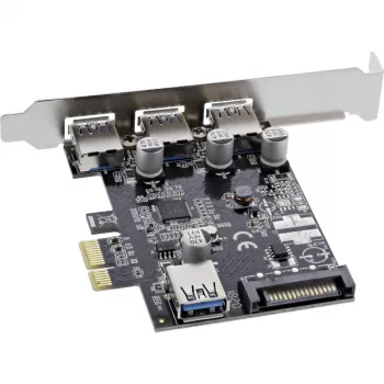 InLine 3+1ports USB 3.0 host controller, PCIe, with SATA power and LP bracket