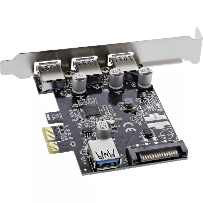 InLine 3+1ports USB 3.0 host controller, PCIe, with SATA power and LP bracket