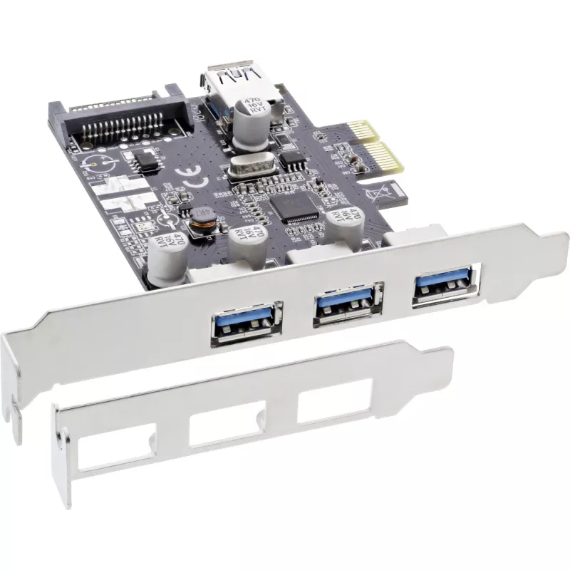 InLine 3+1ports USB 3.0 host controller, PCIe, with SATA power and LP bracket