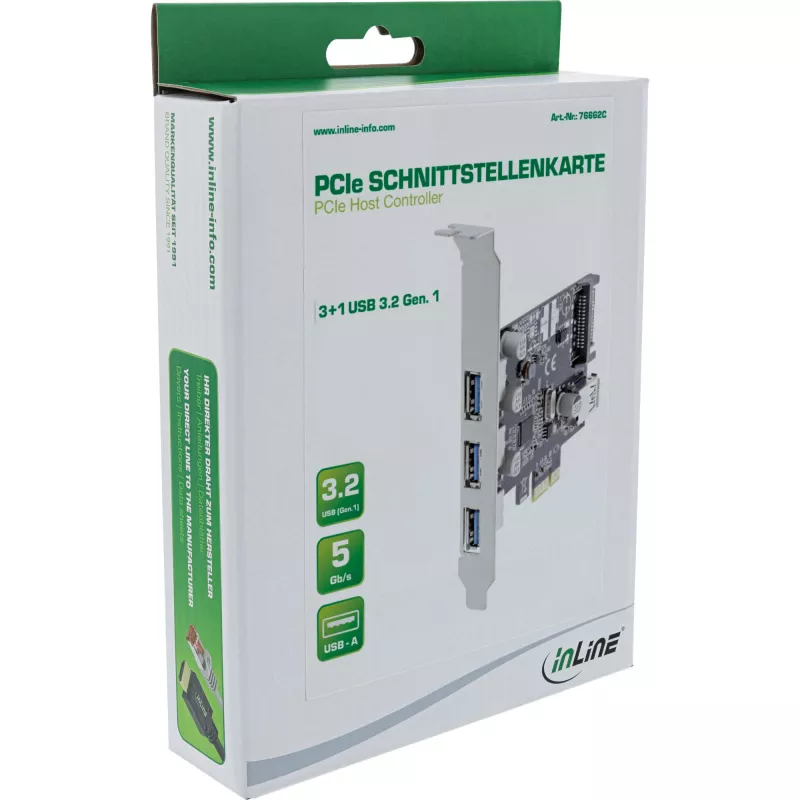 InLine 3+1ports USB 3.0 host controller, PCIe, with SATA power and LP bracket
