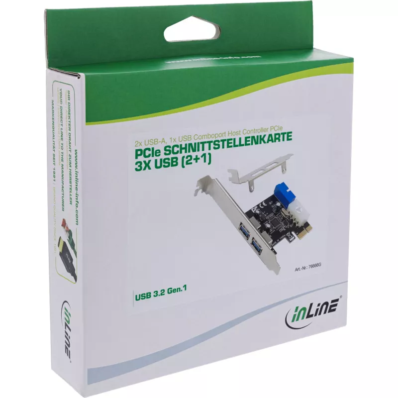 InLine 2+2ports USB 3.2 Gen.1 host controller, PCIe, w/SATA power + LP bracket