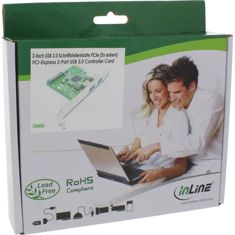 InLine 2 Port USB 3.0 Host Controller Card with SATA Auxiliary Power Port PCIe