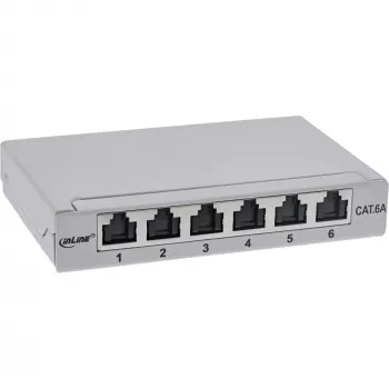InLine Patch panel Cat.6A 0.5U 6-port, table/wall/rail, grey with dust prot.